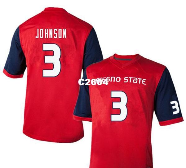 

men fresno state bulldogs keesean johnson #3 real full embroidery college jersey size s-4xl or custom any name or number jersey, Black;red