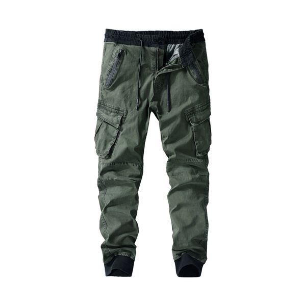 

men's pleated multi pants casual pockets mid waist solid loose long trousers casual pants cross-pants pantalon hombre 2019, Black