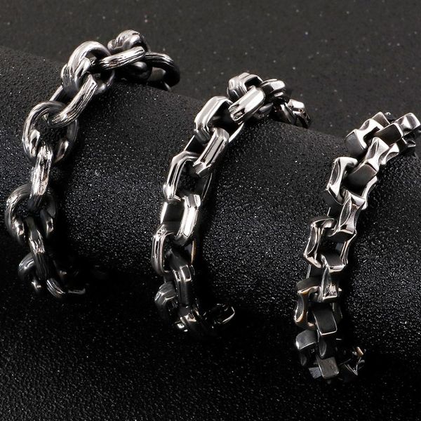 

vintage chain stainless steel men's bracelet for men cool friendship bracelets hiphop biker jewelry maker name engrave free, Black