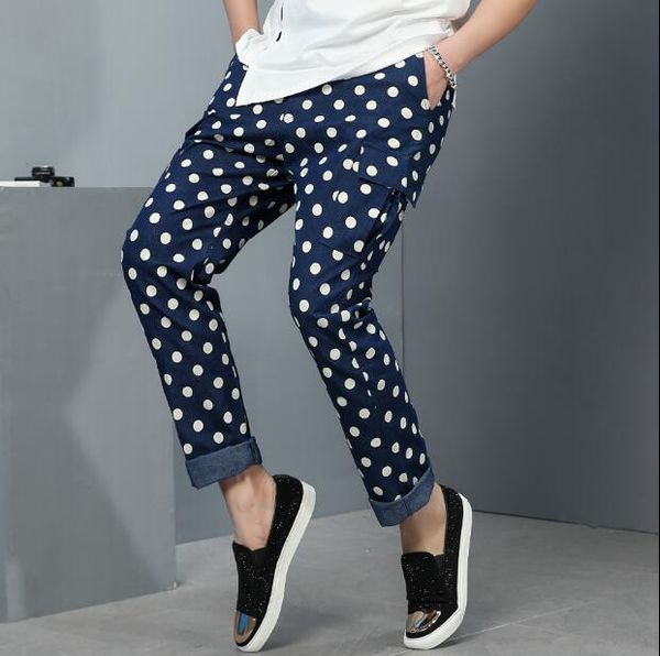 

новый 2018 мужская одежда парикмахер британская мода волна точка шаровары повседневные брюки певица костюмы, Black