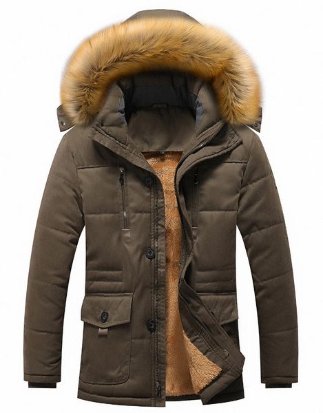 

men's winter jacket coat warm faux fur hooded parka parker padded multifunction multi-pocket detachable hoode cap and fur colla, Black