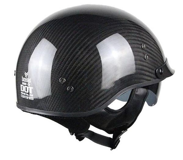 Voss 888CF Mezzo casco DOT in vera fibra di carbonio con lente solare a discesa e sgancio rapido in metallo - S - Carbonio lucido270G