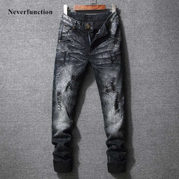 

snow grey wash men hip hop swag holes skinny jeans men's ripped destroyed homme jogger denim trousers plus size 40, Blue