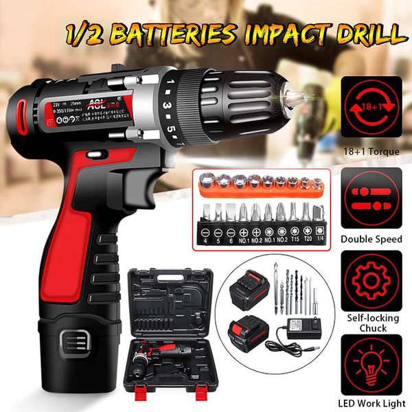 

12v/21v recharge electric cordless hand drill kit 15+1/18+1 35n torque household electric screwdriver driver tool drill bit set