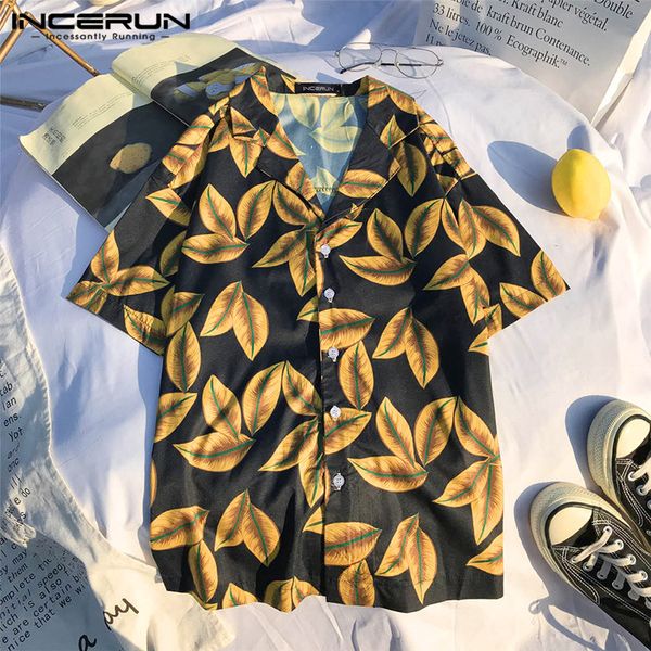 

incerun new fashion hawaiian shirt men 2020 summer casual printed streetwear camisa beach vacation short sleeve lapel men shirts, White;black