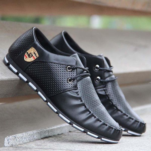 

men fashion casual shoes sneakers spring driving moccasins leather flats, Black