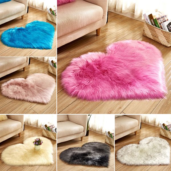 

faux fur love heart rugs artificial wool sheepskin hairy carpet parlor room floor mat plain fluffy soft rest area rug for sofa