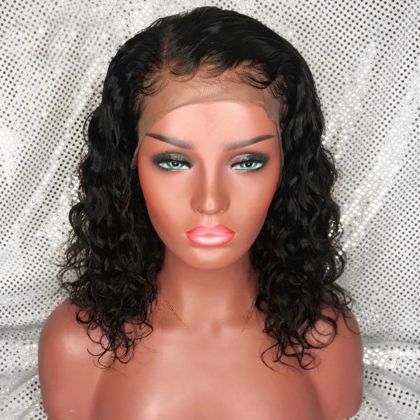 

Peruvian deep wave lace front wig pre plucked natural hairline gluele human virgin peruvian hair lacefront wig with bleached knot