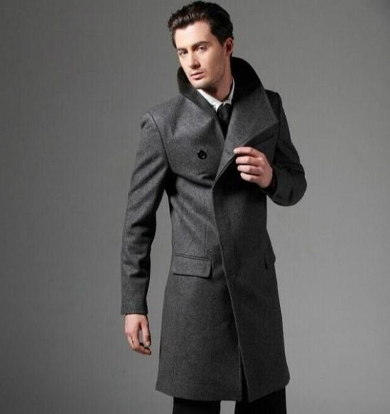 

casual woolen coat men trench coats single breasted overcoat mens cashmere coat casaco masculino inverno england black grey
