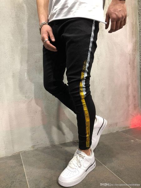 

джин дл мђжин одежда black байкеѬ side stripes homme pantalones дизайнеѬ одежд каѬанда ан, Blue