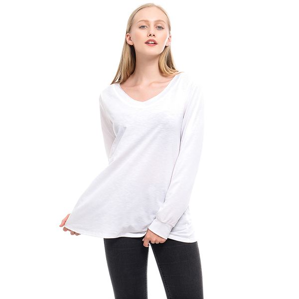 

women yoga shirts 2020 long sleeved fitness sports yoga shirts for femme solid color v neck basic loose camiseta feminina, White;red