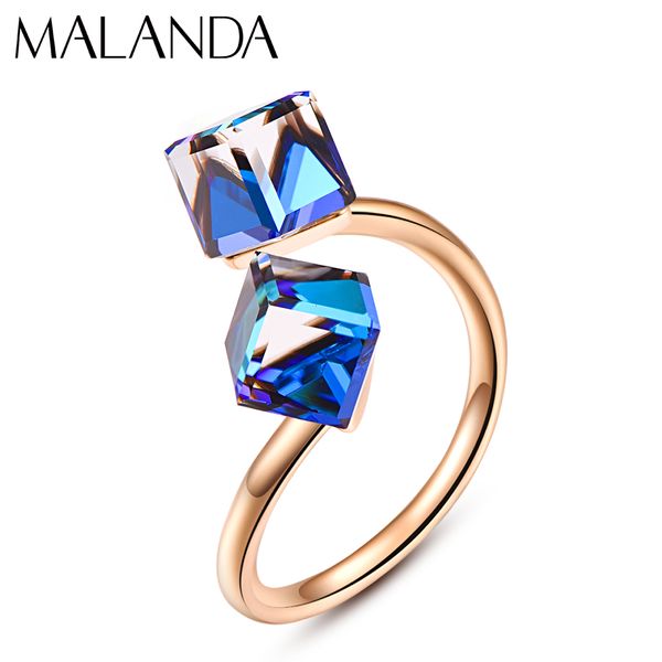 

malanda crystals from swarovski open rings for women new fashion rose gold color female rings wedding party jewelry girls gift, Golden;silver