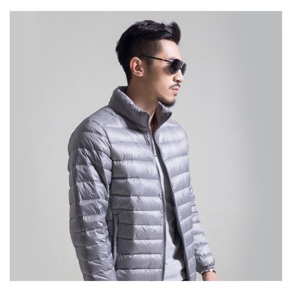 

mens designer down jacket mens solid color thin stand collar winter jackets keep warm mens luxury outwear down coat size s-6xl, Black