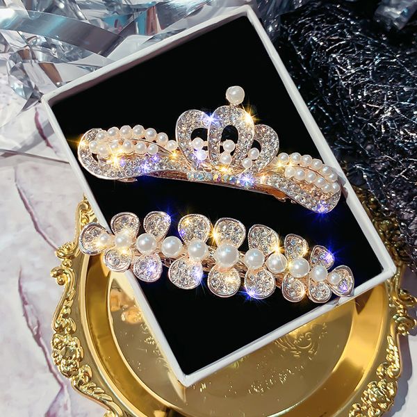 

мода кристалл pearl шпилька женской корейская версия короны газ женщина шпилька bb tiara аксессуары для волос fine jewelry, Golden;white