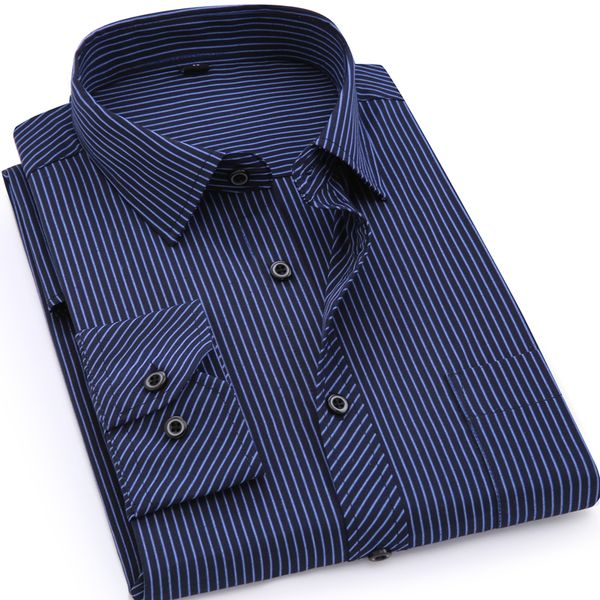 

plus large size 8xl 7xl 6xl 5xl 4xl mens business casual long sleeved shirt classic striped male social dress shirts purple blue c18122701, White;black