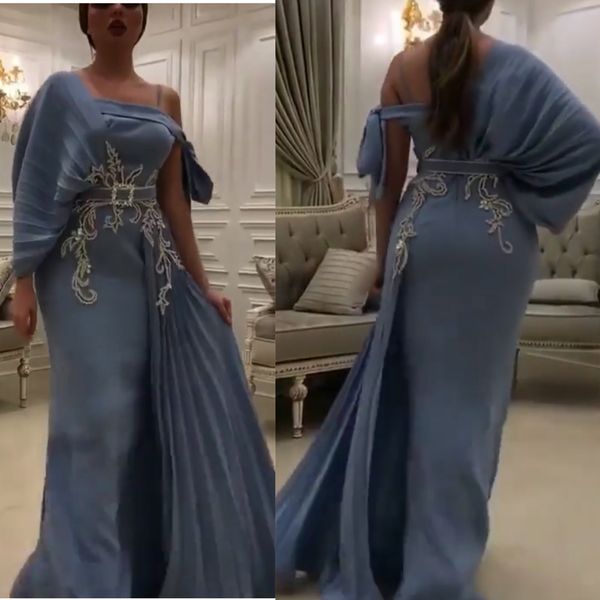 

stunning one shoulder mermaid prom dresses lace appliques with sashes pleat arabic dubai evening gowns plus size party dress, Black