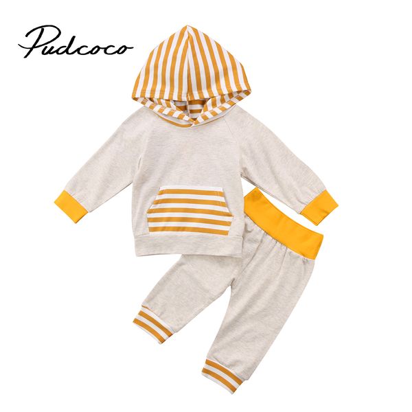 

2PCS Newborn Baby Boy Girl Striped Pocket Hoodie Tops and Pants Outfits Set Clothes baby girl clothes baby boy clothes