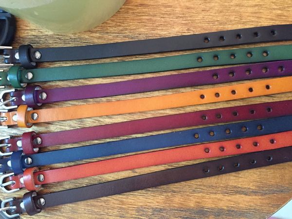 

#g458 wholesale lot 8pcs simply cool single wrap slim 1.1cm band genuine leather bracelet buckle cuff adjustable leather project, White