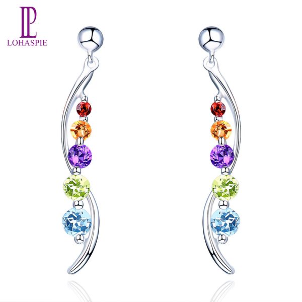 

multicolor dangle drop earrings for women solid 925 sterling silver natural gemstone amethyst sky blue z peridot citrine fine jewelry, Black