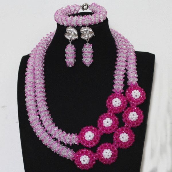 

dudo godki luxury women jewelry set fuchsia and white bridal jewelry set crystal beaded handmade jewellery 2019 new, Slivery;golden