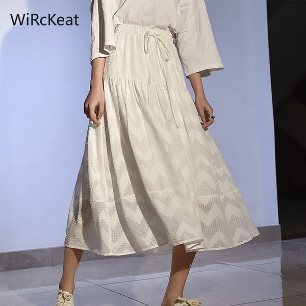 

skirts wirckeat summer lace long skirt female high waist white up for women elastic pleated green, Black