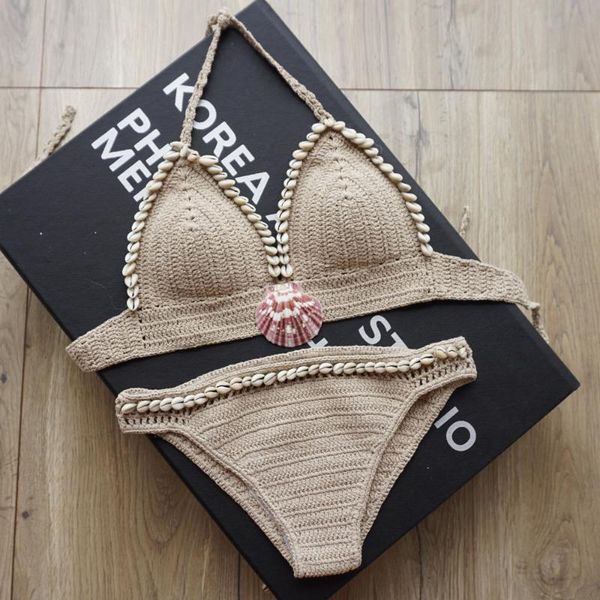 

bikinis mujer bohemian women handmade knitted bikini set swimwear bra swimsuit beachwear bathing suit women biquini 30