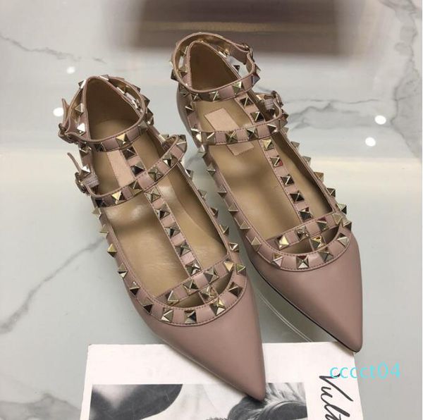 

2019 new v rivets pointed-toe flat stiletto women sandals 2 straps sandals patent leather women's flat shoes wedding shoes ct4, Black