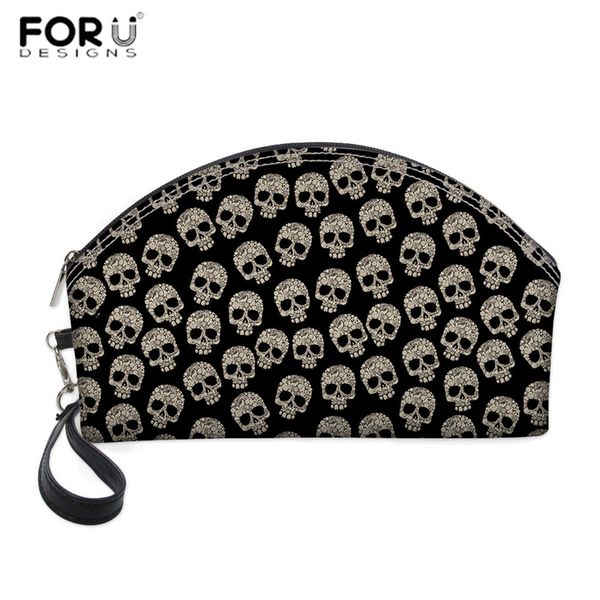 

forudesigns cartoon skull printed cosmetic bag organizer case necessaries travel women make up toiletry tote clutch