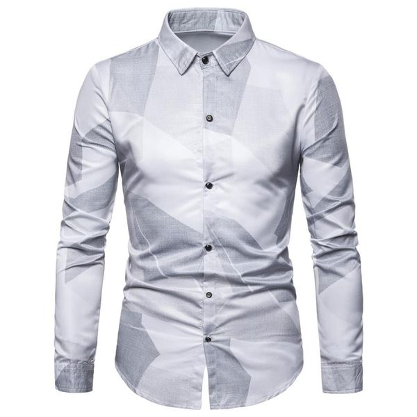 

long-sleeved social shirt men slim fit men dress shirts color printing fashion blouse male white grey summer, White;black
