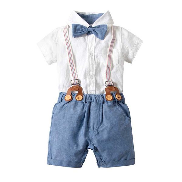 

20 new boys' clothes summer fashion casual boutique short-sleeved white shirt blouse bow tie suit gentleman suit children's wear