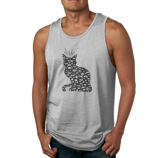 

cat eyes men' tank shirt, White;black