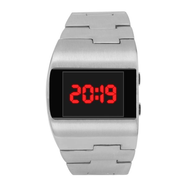 

led cool relogio masculino fashion personality handsome wide dial steel belt alloy strap monochrome digital electronic watch, Slivery;brown