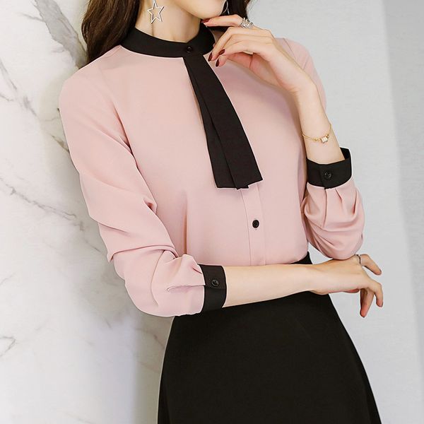 

spring-summer korean version of casual-style was thin womens blouse large size slim-fit-long-sleeve shirt, White