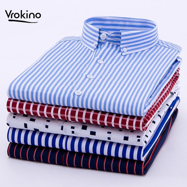 

vrokino brand new in 2019 men's business casual striped long sleeve shirt fashion spring and autumn shirt, White;black