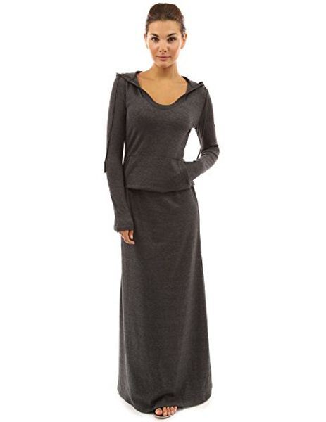 

pattyboutik women's hoodie pocket blouson maxi dress, Black;gray