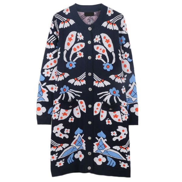 

gruiiceen 2018 new arrival single breasted long coat cardigan women knitted v neck floral sweater cardigan gy2018594, White;black
