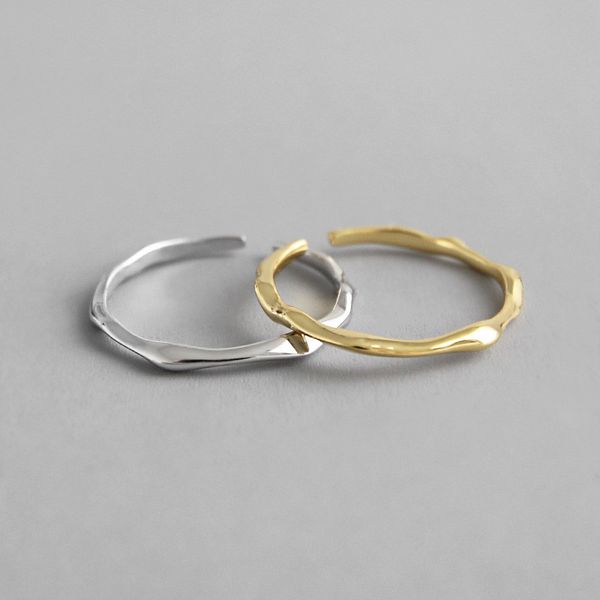 

925 sterling silver irregular open rings for women new simple tiny wedding band adjustable cuff ring lovers gifts, Black