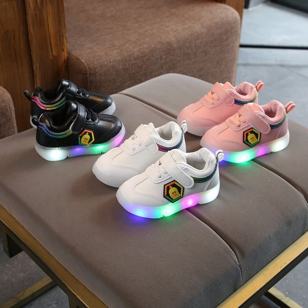 

chamsgend children baby girls boys cartoon led light luminous running sport sneaker shoes may1 p35, Black