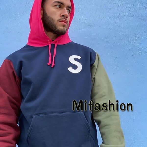 

USA 19SS Fashion Box Logo S Logo Colorblocked Hooded Sweatshirt Winter Skateboard Fleece Embroidery Hoodie Men Women Street Hip Hop Hoody