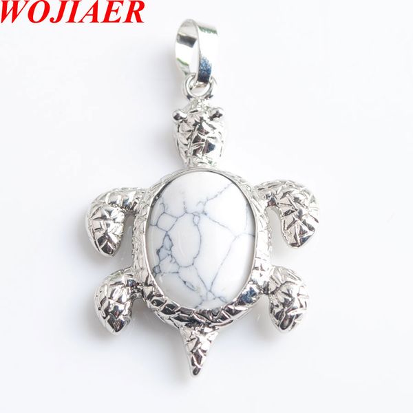 

wojiaer natural white turquoise stone turtle tortoise animal pendants & necklaces gem bead diy men women jewelry making dn8078, Silver