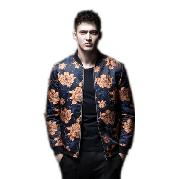 

bomber jacket men jacket jaqueta masculino pinli pin autumn men 's wear baseball collar printed splice slim body young size m-3xl, Black;brown