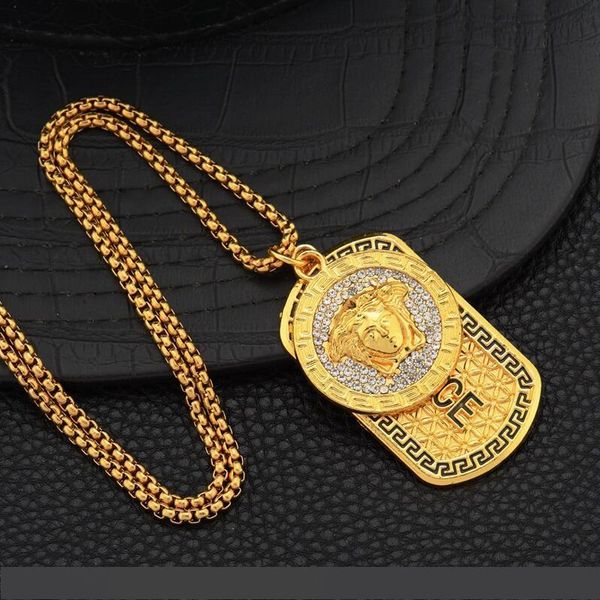 

новая роскошь 18 карат золото панк медуза хип хоп тег ожерелье голова портрет кулон neckalce мода ювелирные изделия аксессуары, Silver