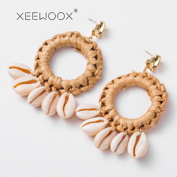 

gold metal summer beach handmade braided raffia natural seashell shell earrings korean fashion conch sea snail jewelry accessory, Silver