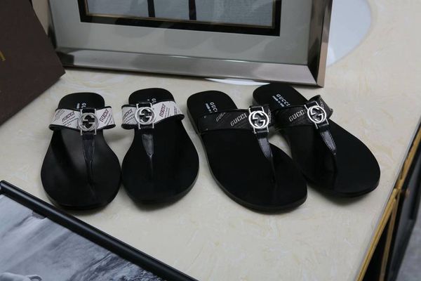 

new high-end summer couple slippers leather calfskin wear-resistant flat slippers casual shoes 35 to 45 yards of freight, Black