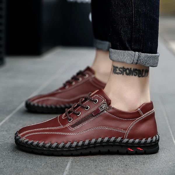 

2019 men casual shoes fashion sneakers men moccasin mens casual loafers lace-up soft driving shoes flats sneakers male hc-328, Black