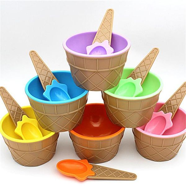 

childrens plastic ice cream bowls spoons set durable ice cream cup for kids couples tubs gifts lovely dessert bowl dropshipping d0601