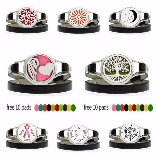 

30mm watch diffuser locket wrap bracelet pu leather band dandelion ribbon stainless steel watch locket 10pcs pads, Golden;silver