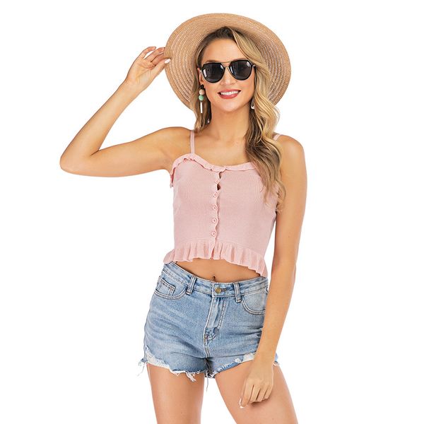 

2019 new fashion scallop knitted women crop solid summer camis women casual tank vest sleeveless crop blusas, White