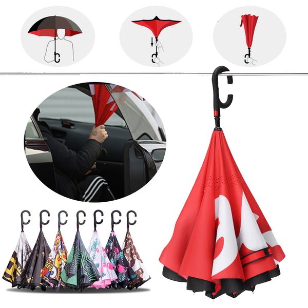 

home living multifunction double layer trendy reverse umbrella holding sunshade rainproof outdoor semi automatic button