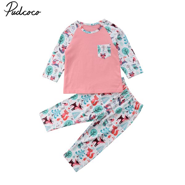 

pudcoco девочка одежда 0-24м новорожденных infant baby girl 2019 повседневный длинным рукавом животных топы + брюки леггинсы техники одежда, Pink;blue